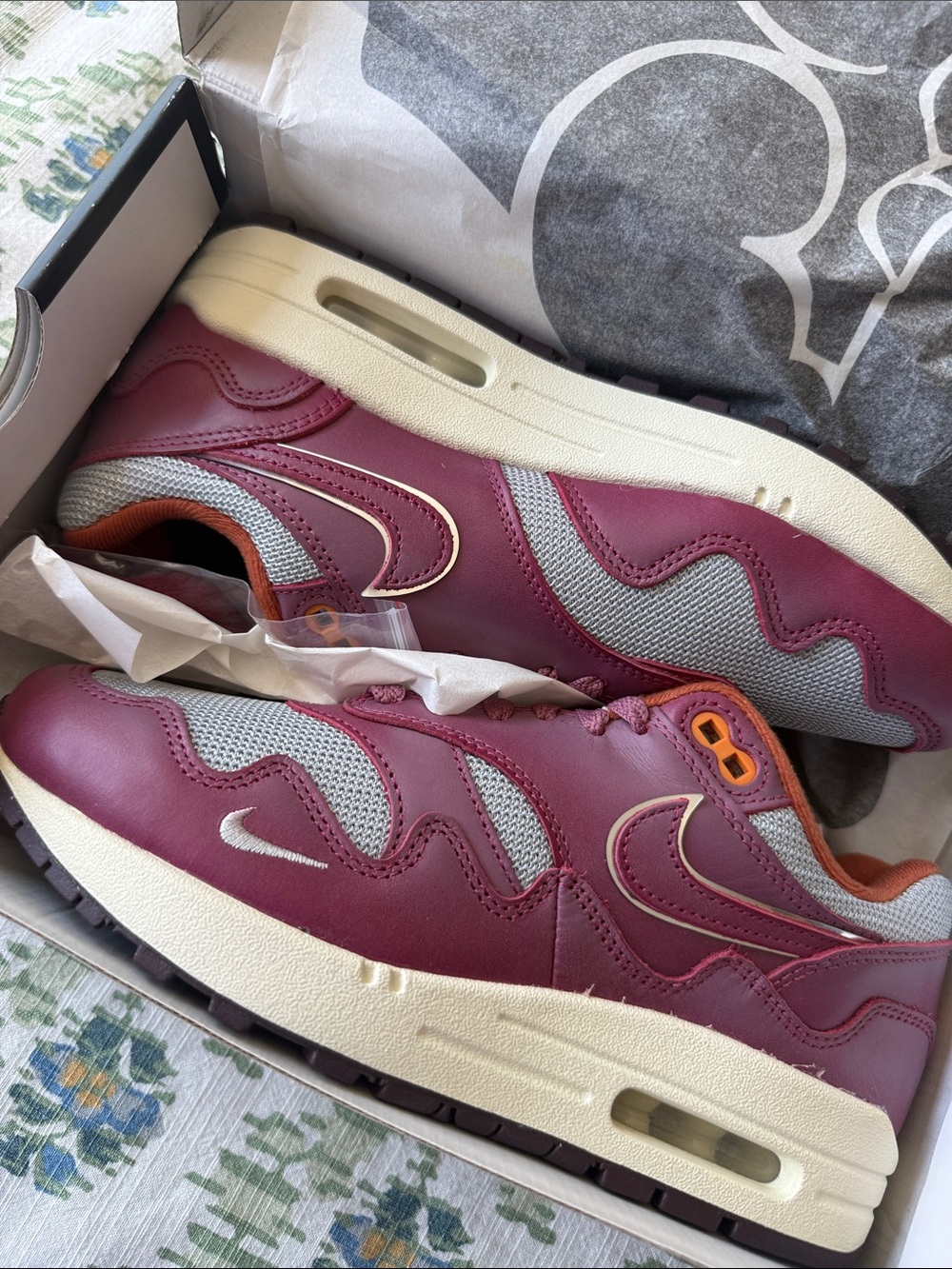 Nike Burgundy & Gray Air Max Trainers with Orange Accents